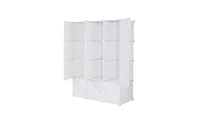 Slickblue 12 Cube Organizer Stackable Plastic Cube Storage Shelves Design Multifunctional Modular Closet Cabinet with Hanging Rod White