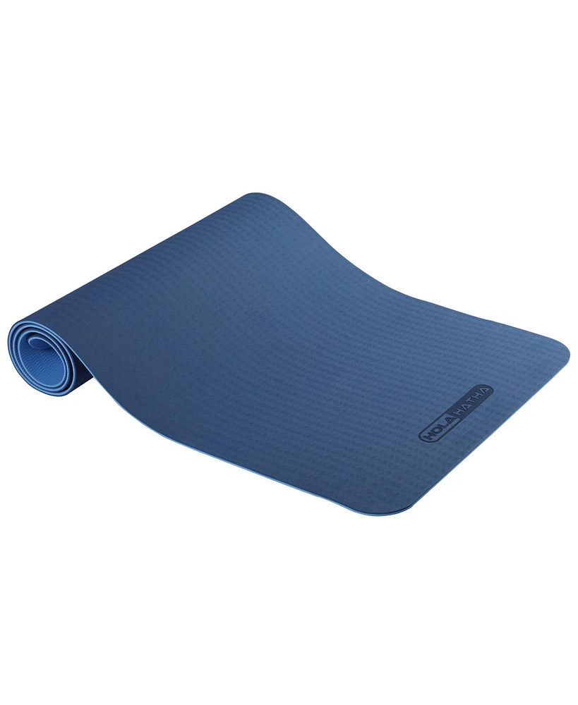 HolaHatha 72 x 24" Double Sided 0.25" Thick Non Slip Home Workout Yoga Mat, Blue