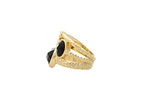 Rivka Friedman Hammered Satin Finish Faceted Black Onyx and Cubic Zirconia Stacked Ring