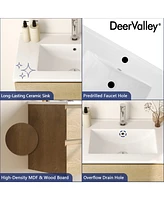 DeerValley 30'' Wall Mounted Bathroom Vanity with Ceramic Sink Top, Pre-assembled Floating Bathroom Cabinet