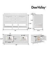 DeerValley 60'' Bathroom Vanity Double Sink Top with Backsplash, Pre-assembled Bathroom Cabinet White