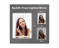 Garmin Led Bathroom Mirror 24X32“ Wall-Mounted Vanity Mirrors Stepless Dimmable Wall Mirrors with Anti-Fog, Backlit + Front Lit, Memory Functio