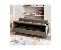 gaomon Modern 3-Seat Sofa Couch with Storage under Seat Cushion, Comfy Leather Fabric Sofa with 5 Pillows for Living Room, Bedroom, Apartment