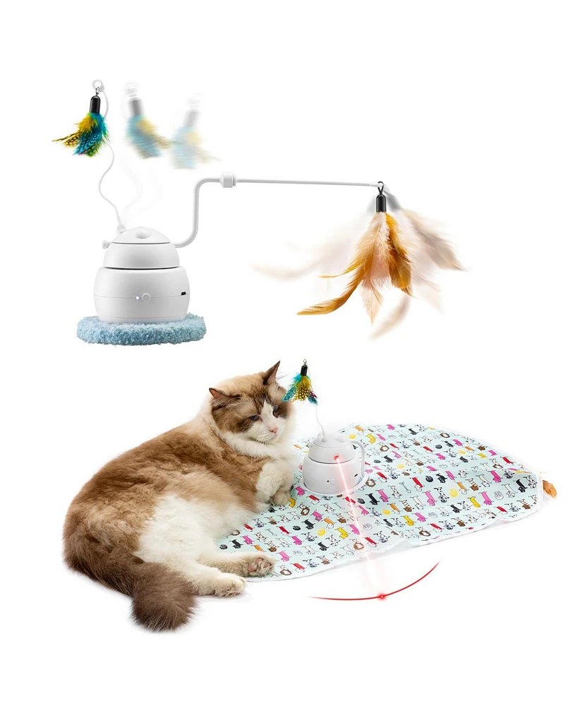 Slickblue 4-in-1 Automatic Interactive Cat Toy Rechargeable Laser & Feather Hide-and-Seek for Indoor Play