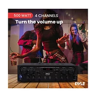 Pyle 4-Channel Bluetooth Home Audio Amplifier With Fm Radio, MP3/Usb/Sd/Aux Playback, 500 Watt