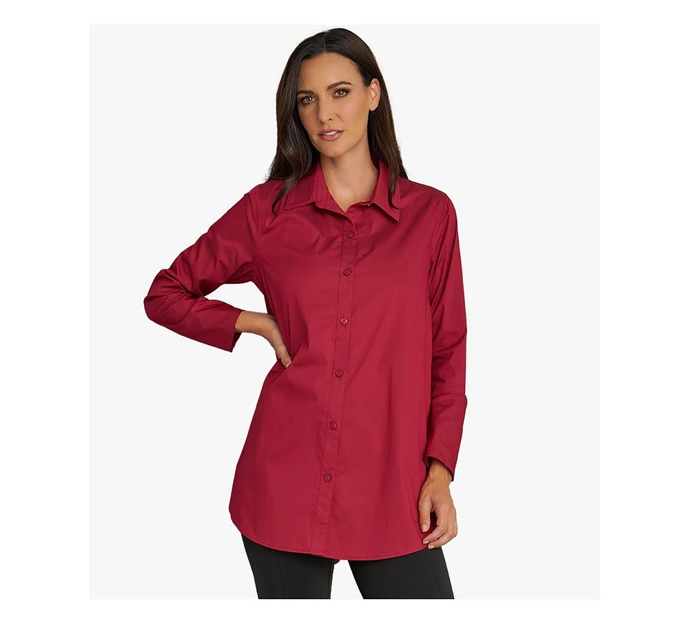 Stella Carakasi Women's Cotton Poplin Button-Front A-Line Shirt Top Prime Time Tunic