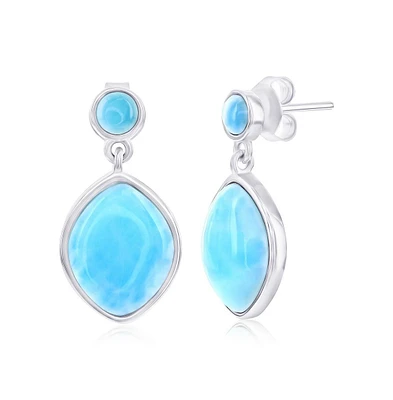 Caribbean Treasures Sterling Silver, Round & Marquise Larimar Dangle Earrings