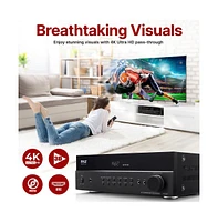 Pyle 7.2 Channel Av Home Theater Receiver With Bluetooth, 4K Ultra Hd Support, Fm Radio, 400 Watt