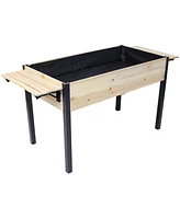 Raised Garden Bed, Metal Leg Wood Planter Boxes with Folding Storage Shelf, Elevated Planter Box for Growing Fresh Herbs, Vegetables, Flowers Great fo