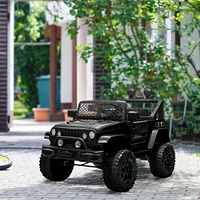 12V Kids Ride On Truck with Parent Remote Control, Electric Battery Powered Toy Car with Spring Suspension, Adjustable Speed, Led Lights and Horn, Bla