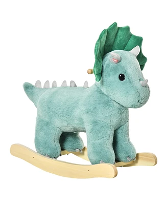 Streamdale Furniture Kids Plush Ride-On Rocking Horse Triceratops-shaped Plush Toy Rocker with Realistic Sounds for Child 36-72 Months Dark Green