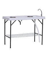 Folding Fish Cleaning Table with Sink, Portable Camping Table with Faucet Drainage Hose, Grid Rack and Fish Cleaning Kit for Picnic, Fishing, 50"