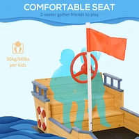 Wooden Kids Pirate Sandbox, Outdoor Sandboat with Bench Seats, Storage, Non-Woven Fabric Cloth for Backyard, Lawn