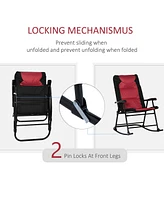 2 Piece Outdoor Patio Furniture Set with 2 Folding Padded Rocking Chairs, Bistro Style for Porch, Camping, Balcony, Red