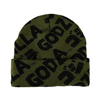 Godzilla Men's Olive and Black Logo Aop Magic Jacquard Embroidered Beanie Hat for Men