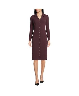 Lands' End Women's Knit Rib Button Front Dress