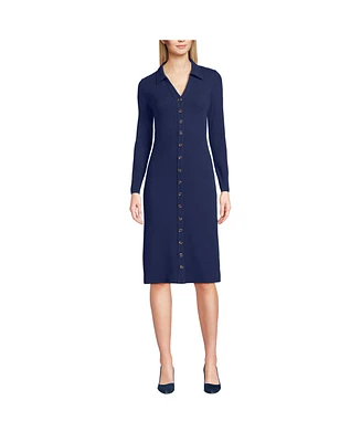 Lands' End Women's Knit Rib Button Front Dress