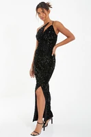 Quiz Women's Sequin Cut Out Neck Maxi Dress