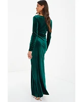 Quiz Women's Velvet Buckle Detail Long Sleeve Maxi Dress