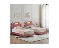 gaomon Twin Bed Frame Upholstered Platform with Led Lights and Headboard, Strong Wooden Slats Support, No Box Spring Needed, Easy Assembly,Noise