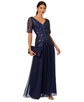 Adrianna Papell Women's Embellished Mesh V-Neck Gown