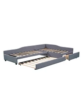 Slickblue Upholstered Double Twin Size Daybed with Trundle and Drawer, Grey