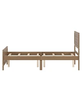 Slickblue Wood Platform Bed Frame with Headboard, Mattress Foundation with Wood Slat Support