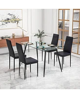 Gymax 5 Pcs 51'' Rectangle Dining Set 0.3'' Thick Glass Table w/ 4 Padded Dining Chairs