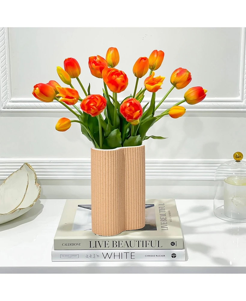 LuxenHome Light Brown Ceramic 7.7-Inch Tall Vase