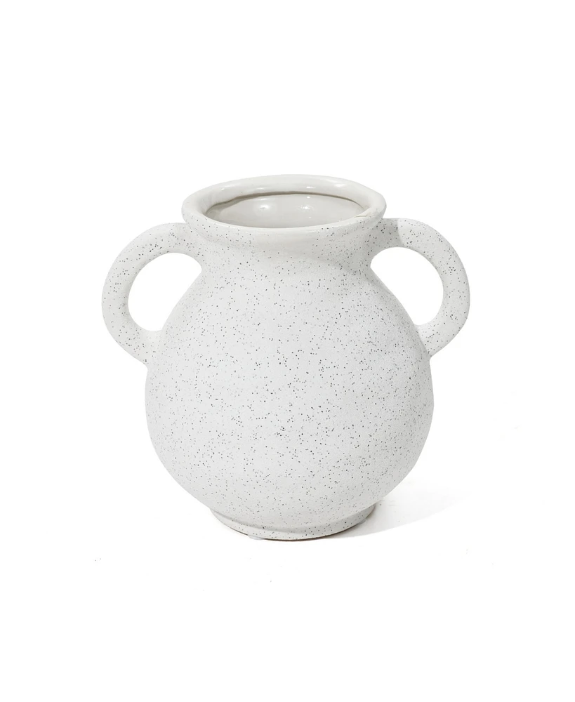 LuxenHome White Ceramic Jug Round Vase with Two Handles