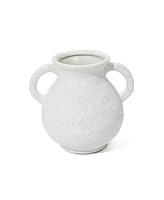 LuxenHome White Ceramic Jug Round Vase with Two Handles