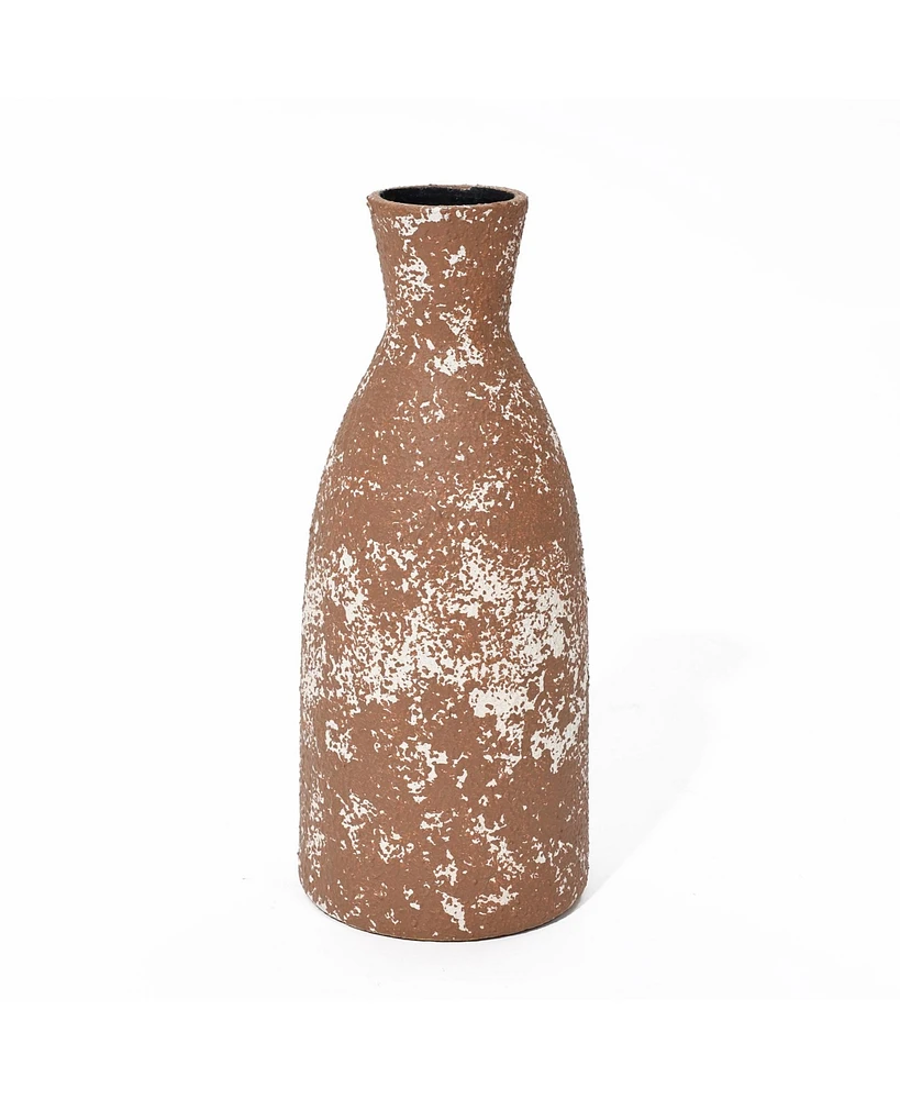 LuxenHome Rustic Brown 12.2-Inch Tall Round Stoneware Vase