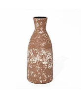 LuxenHome Rustic Brown 12.2-Inch Tall Round Stoneware Vase