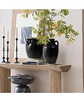 LuxenHome Black Jug 10-Inch Tall Terracotta Vase with Two Handles