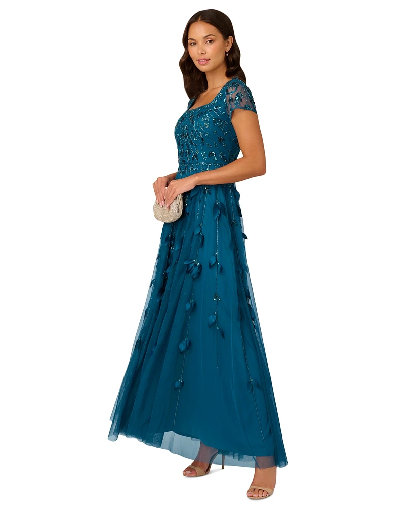 Adrianna Papell Women's Beaded 3D Applique Gown