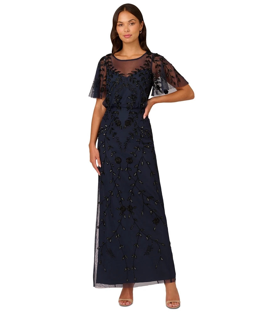 Adrianna Papell Women's Beaded Blouson Gown