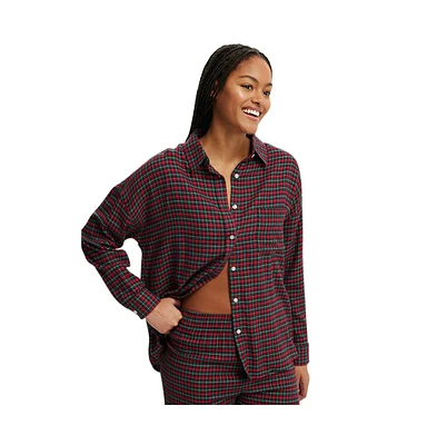 Cotton On Women's Flannel Boyfriend Long Sleeve Shirt