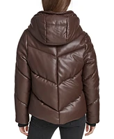 Andrew Marc Sport Women's Faux-Leather Hooded Puffer Jacket