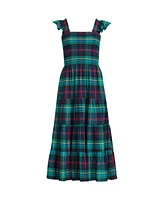 Lands' End Women's Drapey Flannel Smocked Midi Dress with Ruffle Strap