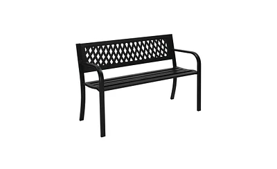 Slickblue 47-Inch Black Iron Bench with Pvc Mesh Backrest – Sturdy and Stylish Seating for Outdoor Spaces and Gardens