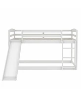 Slickblue Twin over Twin Bunk Bed with Convertible Slide and Ladder , White