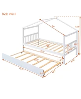 Slickblue Twin Size Wooden House Bed with Twin Size Trundle, White