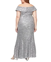 Alex Evenings Plus Sequin Off-The-Shoulder Gown