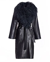 Julia & Stella by Maximilian Women's Leather Coat with Shearling Trim