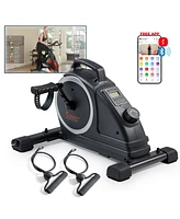 Sunny Health & Fitness Magnetic Compact Under-Desk Mini Pedal Exercise Bike w/Resistance Bands & Free SunnyFit App Connectivity – Sf