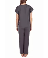 iCollection Women's Soft Knit Top and Crop Pant Pajama Set