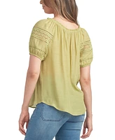 Bcx Juniors' Scoop-Neck Lace-Trim Puffed-Sleeve Top