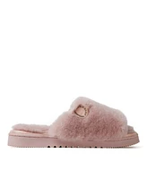 Dearfoams Fireside by Women's Cairns Genuine Shearling Fuzzy Slide Slipper