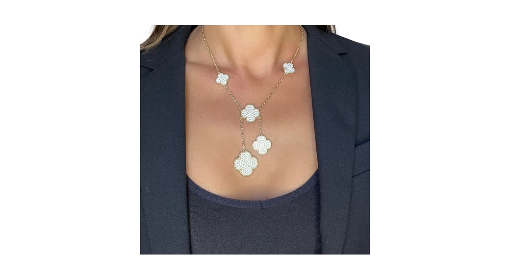 Rivka Friedman Pave Cubic Zirconia 5 Clovers on Y Chain Necklace