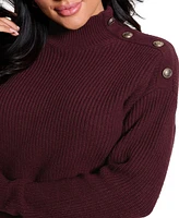 Guess Women's Zylee Button-Trim Mock-Neck Sweater